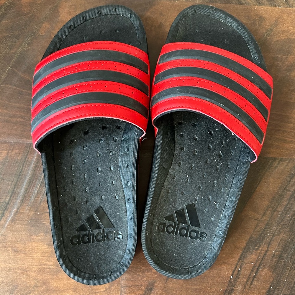 Adidas Kids Black and Red Slide Sandals